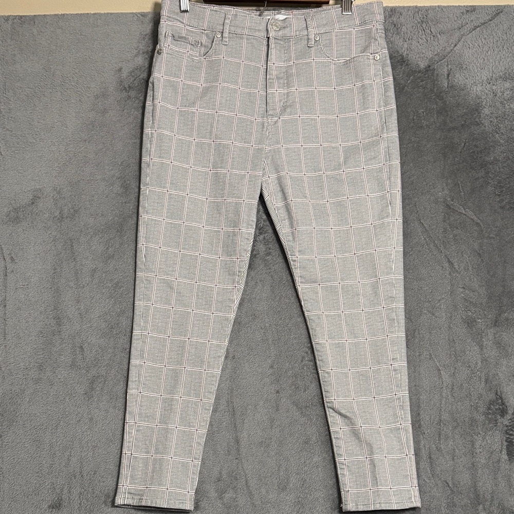 Loft Gray High Waisted Checkered Women's Skinny Pants Cropped Women's Size 10